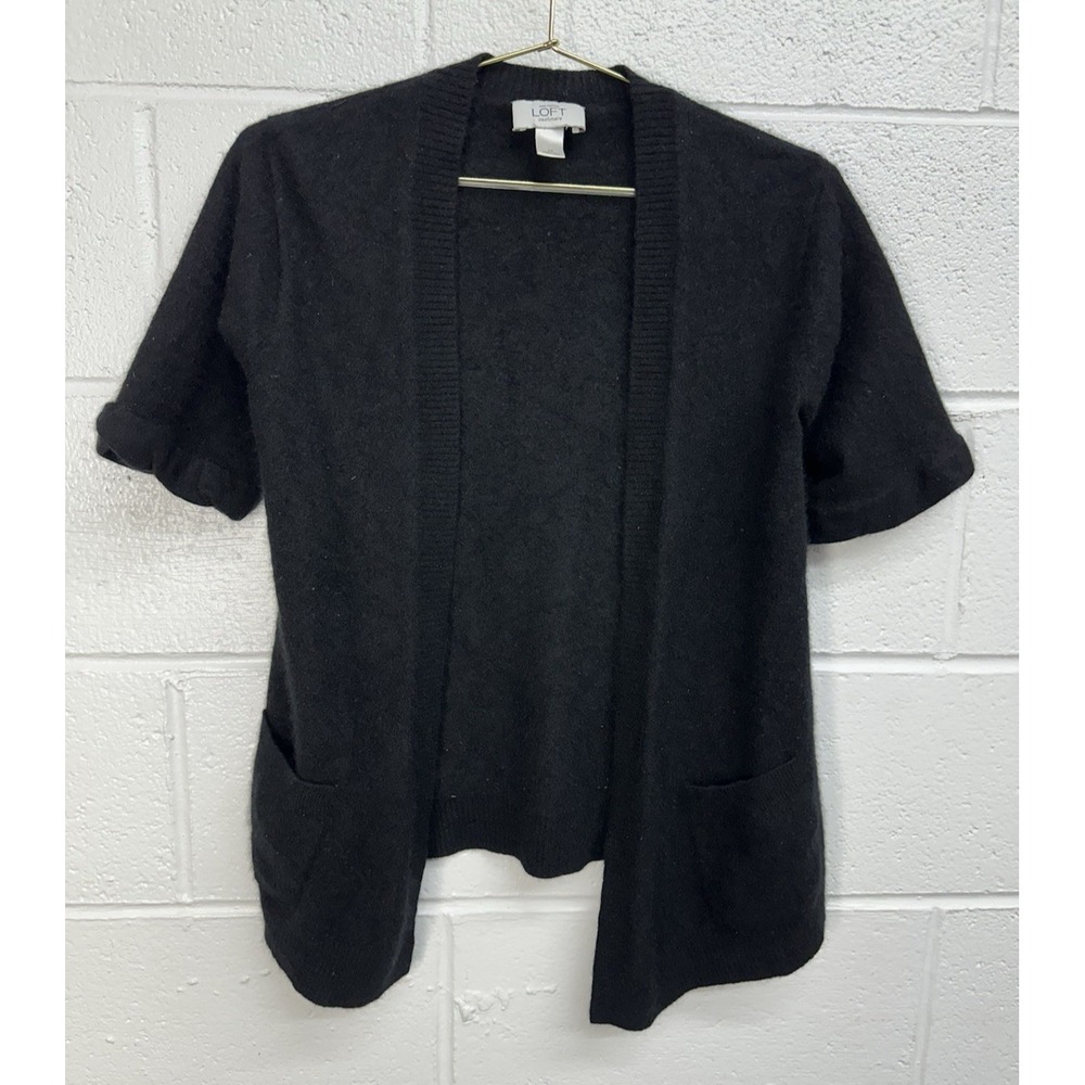 LOFT Cardigan Black Short Sleeve Cashmere Open Front /‎ Women's Medium